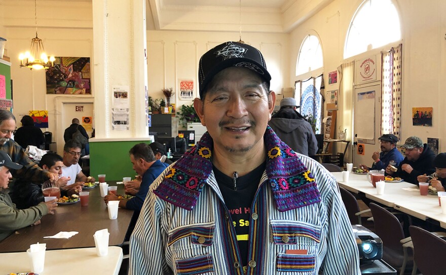 Francisco Pablo Matias, a Mam outreach worker for Street Level Health Project, attends a meeting at the organization's headquarters in Oakland's Fruitvale neighborhood on May 21, 2019.