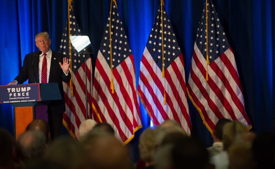 Donald Trump held a campaign event at Youngstown State University in Ohio on Monday.