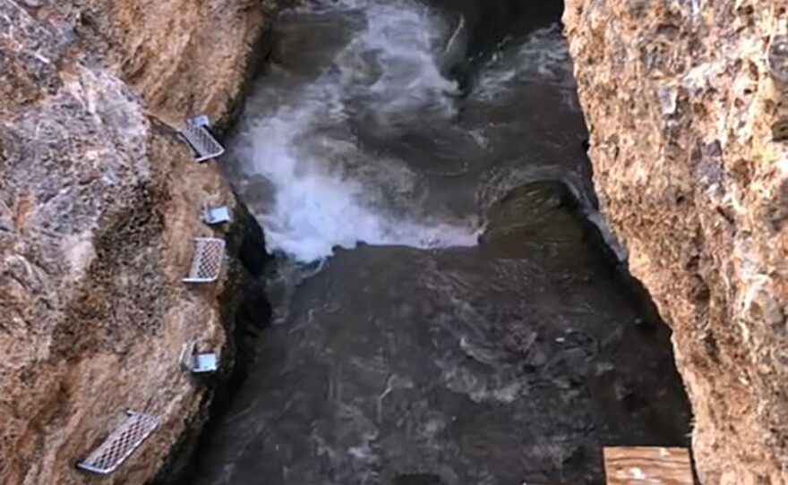 This mini-tsunami at Devils Hole in Death Valley National Park was triggered by a far-off magnitude 7.6 earthquake in Mexico in September 2022. Such "desert tsunamis" can clear the rocks of algae that the Devils Hole pupfish rely on for food.