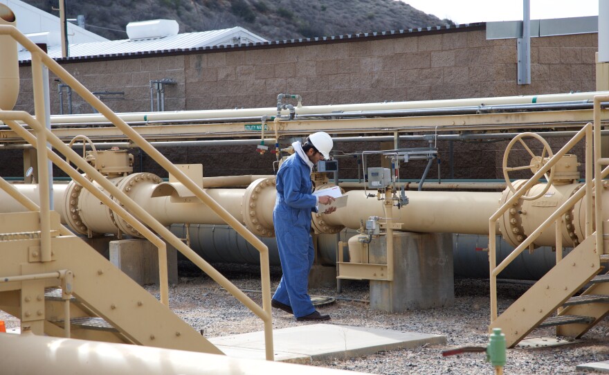 Invisible pollution escapes from engines, compressors, wellheads and other equipment at underground storage fields like the one in Aliso Canyon. Undated photo.