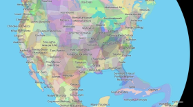 A screenshot of a portion of the interactive map from Native Land Digital shows which Native territories have inhabited different regions of the Americas, based on a variety of historical and Indigenous sources.