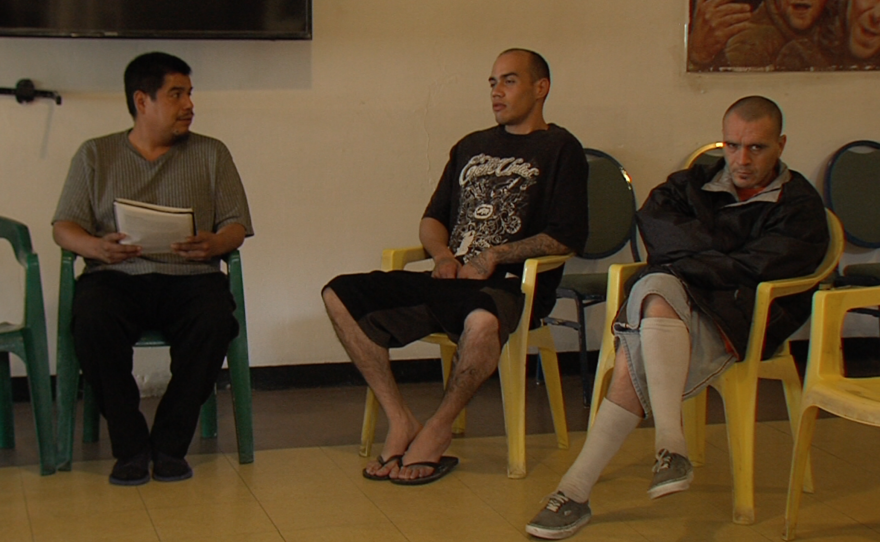Residents of the Tijuana rehabilitation center DAR partake in their daily meeting, May 1, 2015.