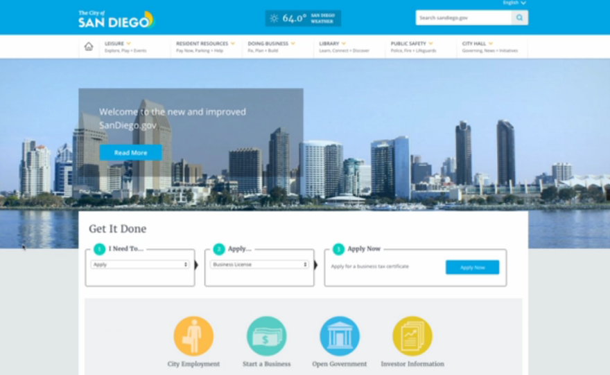 A screenshot of the city of San Diego's newly redesigned website, which was launched on March 14, 2016.