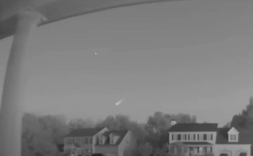 A screengrab from viewer Brandon Warren's video of a fireball meteor taken on Friday, Sept. 24, at 7:40 p.m. in Willow Spring, N.C.