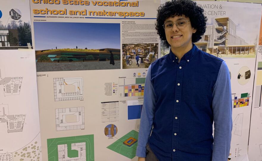 Third-year architecture student Alessandro Zanghi is proposing a new vocational college in Paradise to train people in carpentry, plumbing and other trades that will be in high demand as the foothills town looks to rebuild.