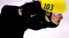 Katherine Reutter competes in the 1,500-meter semifinal at the Samsung ISU World Cup Short Track in Salt Lake City in 2008.