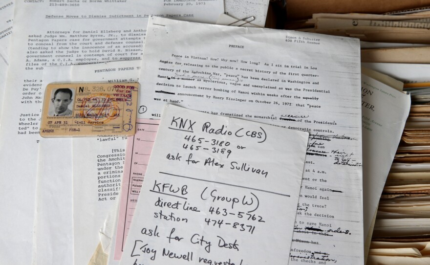Some of the papers from the archive of Daniel Ellsberg are shown in 2019. Ellsberg <a href="https://www.umass.edu/ellsberg/">donated his archive</a> to the University of Massachusetts' flagship campus.