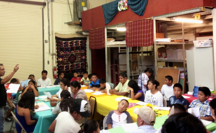 A former loading dock has been converted into a makeshift classroom at the Guatemalan-Maya Center.