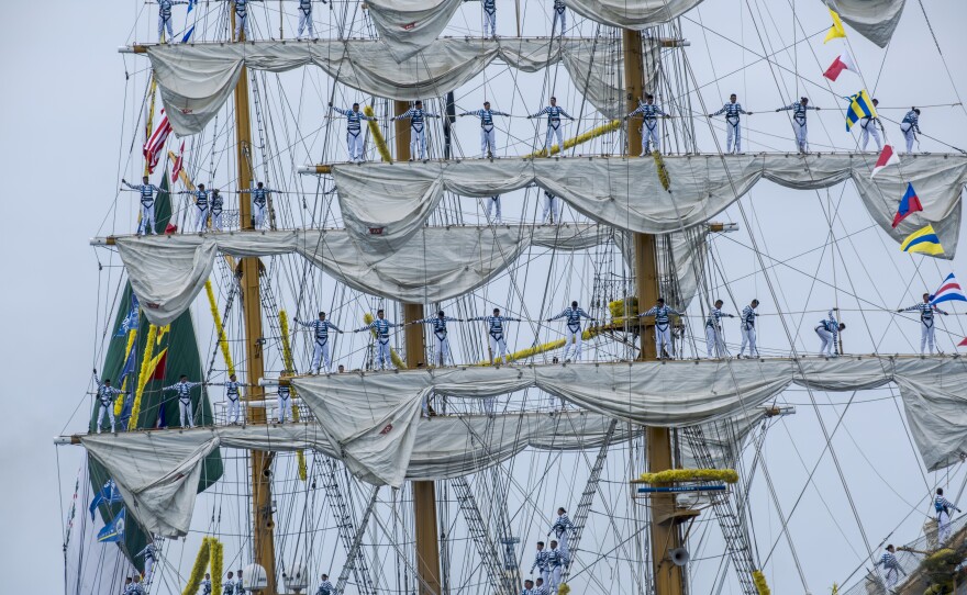 The ARM Cuauhtémoc Sail Training Ship is now docked at the B Street Pier and open for tours.  The large ship is a period replica, built in 1982 for the Mexican Navy.  Since its commissioning, the ship has visited 228 ports in 73 countries in its history to train Mexican sailors and share the goodwill of the Mexican people, May 16, 2024, San Diego.