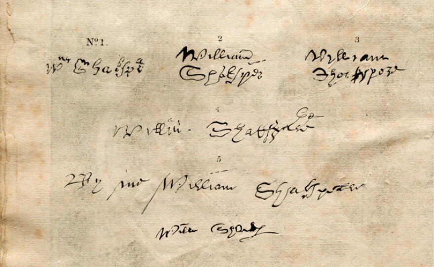 The six known signatures of William Shakespeare. "All he left us in his own hand are six shaky signatures in which he uses eleven letters of the alphabet. There’s nothing else. He never left a letter, a memo, anything." - Charles Beauclerk