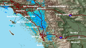 A trough of low pressure from the Pacific Northwest is moving into San Diego County and is expected to bring rain and cool temperatures beginning on Wednesday, October 10, 2013.