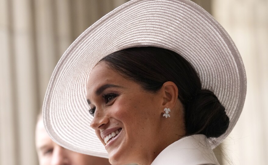 Meghan, Duchess of Sussex, is seen in London on June 3, 2022, during celebrations to mark the Platinum Jubilee of Queen Elizabeth II. The wife of Prince Harry is not expected to be seen at Charles' coronation.