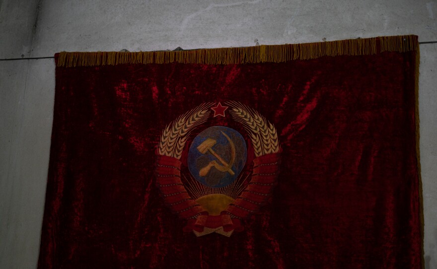A tapestry hangs in the Stalin museum in Gori.
