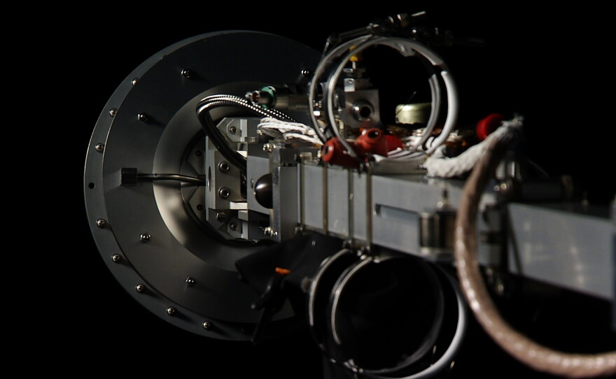 OSIRIS-REx: Countdown to Launch reveals the personal and scientific challenges overcome by the scientists responsible for the Asteroid Sample Return Mission. Pictured: Touch-And-Go Sample Acquisition Mechanism (TAGSAM) arm will be responsible for collecting a sample from Bennu’s surface.