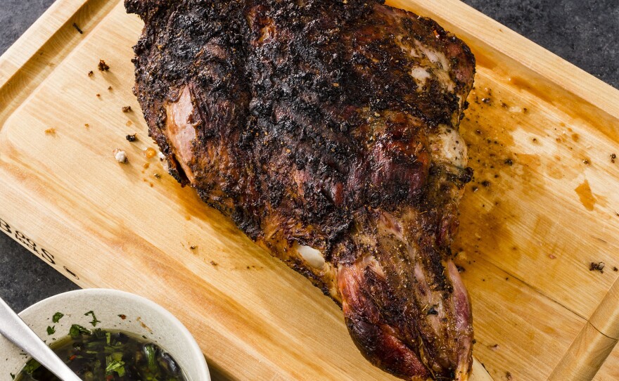 Grilled Bone-In Leg of Lamb with Charred Scallion Sauce