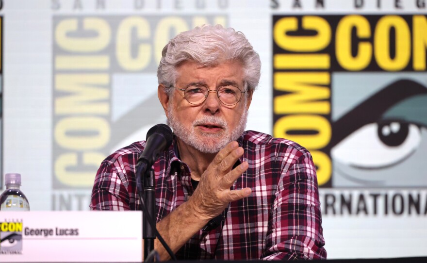 George Lucas seen at Lucas Museum of Narrative Art panel at Comic-Con International 2025 at San Diego Convention Center on July 27, 2025 in San Diego, California.