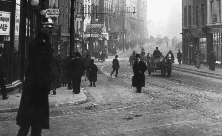 A sinkhole that opened on Dame Street in Dublin, Ireland, this week is suspected of being caused by an old tunnel lawmakers used to visit brothels. The street is seen here in 1911.