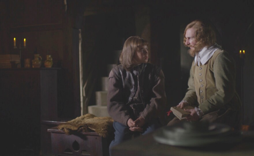 Reenactment scene: William Brewster talks with William Bradford about separating from the Church of England.