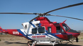 One of two firefighting helicopters the San Diego Fire Department has for fighting wildfires. The helicopters can hold 375 gallons of water and can be filled in 17 seconds. They will be staffed 24 hours a day throughout the fall.