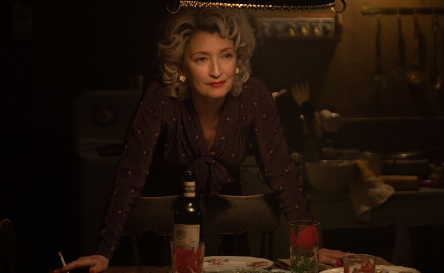 Lesley Manville emerging from the darkness as Blanche Weboy in "Let Him Go."