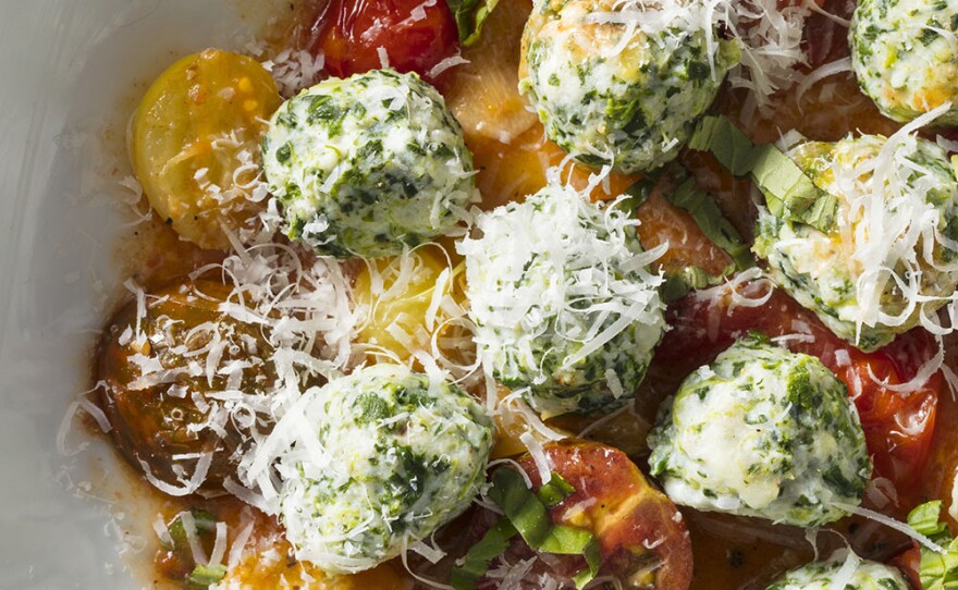 Spinach and Ricotta Gnudi with Tomato-Butter Sauce