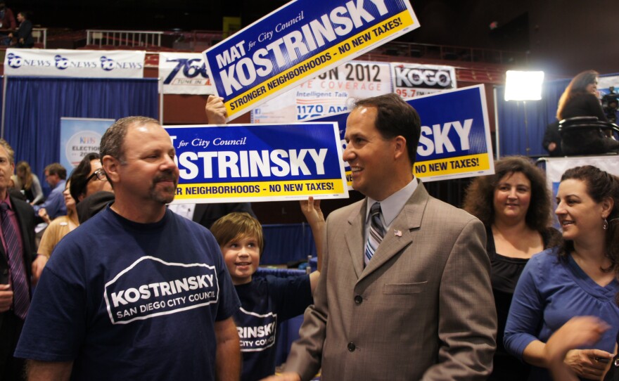 Mat Kostrinsky surrounded by supporters at Golden Hall on June 5, 2012.