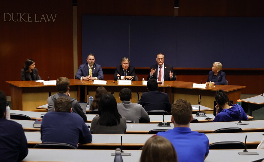 North Carolina Supreme Court candidates speak during a panel discussion ahead of the election at Duke University Law School in Durham, N.C., on Oct. 26. Republicans flipped control of the state Supreme Court into their favor.
