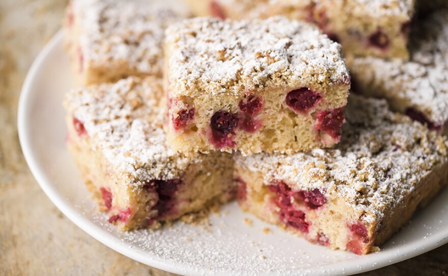 Cranberry and Candied Ginger Buckle, a fruit-studded crumb cake.