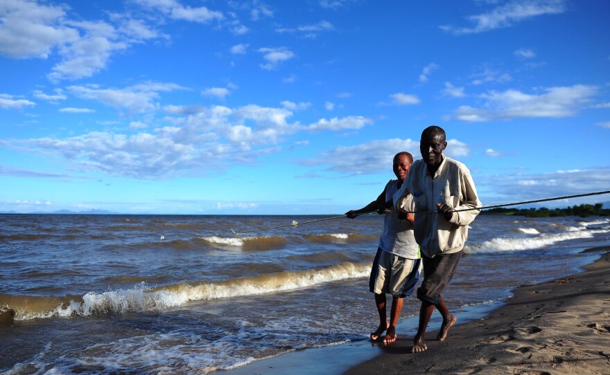 Fishermen drag a net in Lake Malawi near Salima, Malawi, April 2012. About the size of New Jersey, the lake is home to hundreds of fish species and considered one of the most biologically diverse lakes in the world.