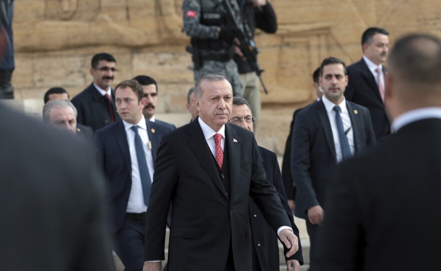 Turkey's President Tayyip Erdogan says audio recordings of Jamal Khashoggi's murder have been released to the U.S. Khashoggi was a journalist and critic of Saudi Arabia's government.