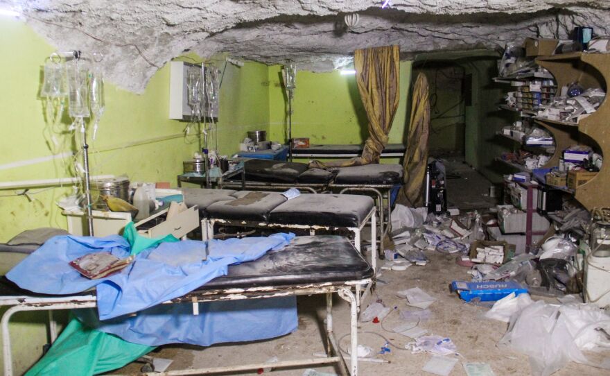 A hospital room in rebel-held Khan Shaykhun was destroyed in the suspected chemical weapons attack.