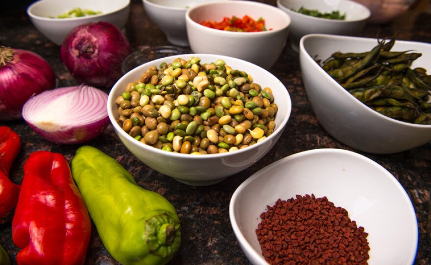 Gandule rice (pigeon peas, rice and pork), a dish popular in Puerto Rico — and Hawai'i.