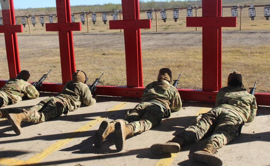 Air Force trainees use M-16 rifles at a Joint Base San Antonio range as part of their weapons familiarization in this undated photo.