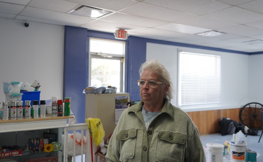 Paula Dyches stands in the construction site that her diner, Rusty & Paula's Restaurant, has become after a tornado tore through the small town of Bamberg, S.C., which is also Nikki Haley's hometown.