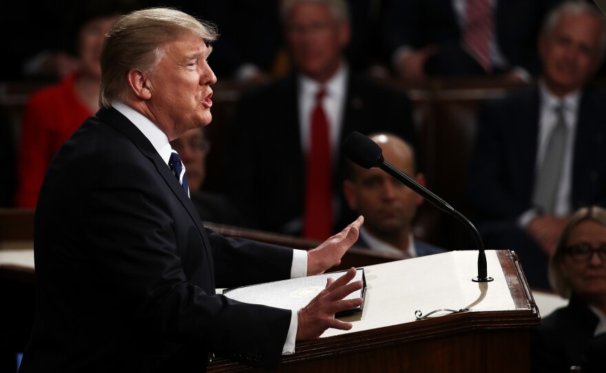U.S. President Donald Trump arrives to addresses a joint session of the U.S. Congress on Tuesday in the House chamber of the U.S. Capitol in Washington, D.C.