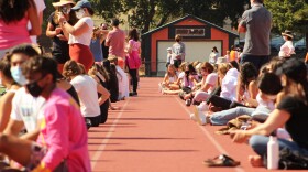 Students and alums rallied over sexual assault at the Los Gatos High School football field July 2020. 