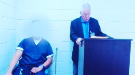 Hernan Garduno Hernandez with his defense attorney during an arraignment on Sept. 13, 2024 in San Diego, Calif. The judge requested media blur his face.