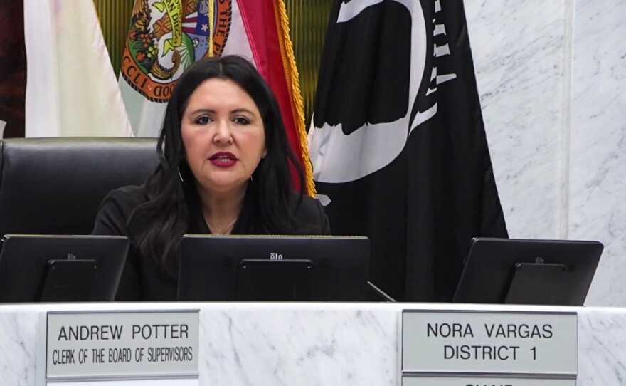 San Diego County Supervisor Nora Vargas speaking at the Board of Supervisors meeting, March 14, 2023.