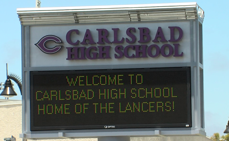 A Carlsbad High School marquee sign is shown in this undated photo.