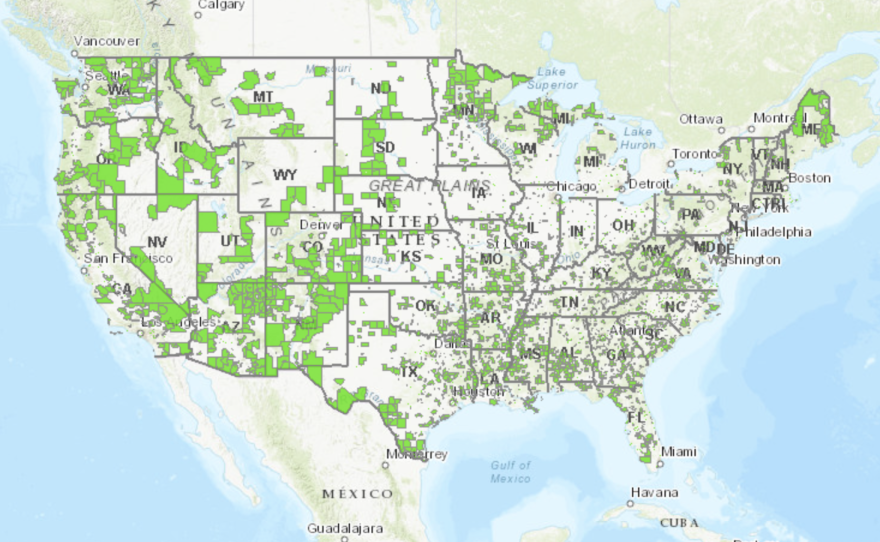 A U.S. map shows low-income census tracts with low access to food stores. Explore healthy food access with the USDA's <a href="https://www.ers.usda.gov/data-products/food-access-research-atlas/go-to-the-atlas/">Food Access Research Atlas.</a>