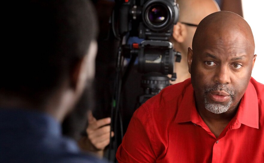 Director Byron Hurt interviewing a film participant for "Hazing."