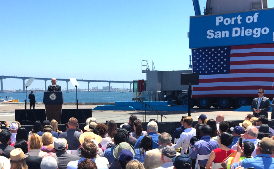 Vice President Joe Biden speaks at the 10th Avenue Marine Terminal, July 13, 2016.