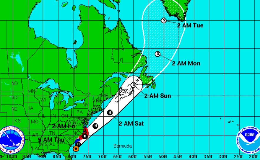Hurricane Andrew is expected to bring the worst of its rains and winds to North Carolina's coast Thursday, before moving out to sea.