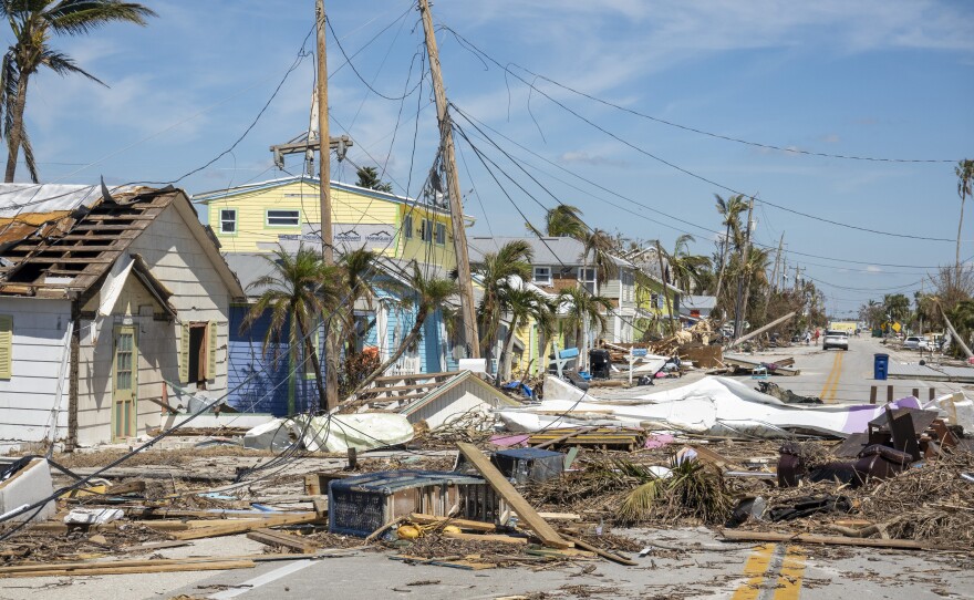 Destroyed homes on Matlacha Island, Fla. on Monday after Hurricane Ian ravaged the area.