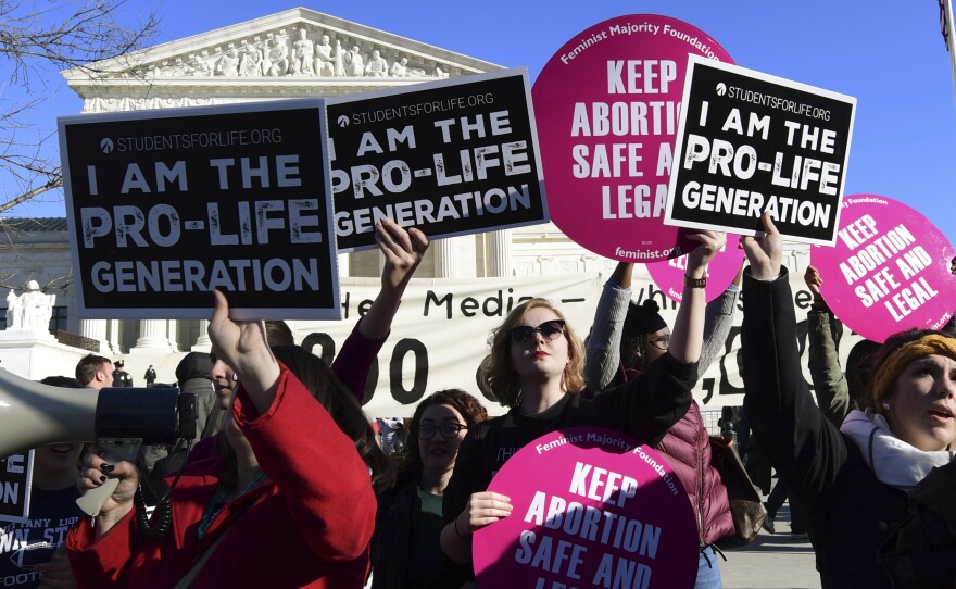 Protesters on both sides of the abortion issue gather outside the Supreme Court in Washington on Jan. 19 during the March for Life.