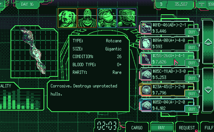 A screenshot of<em> Space Warlord Organ Trading Simulator.</em>