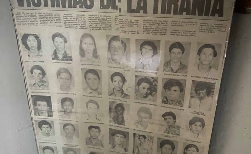 A museum to the Nicaraguan revolution condemns the abuses of the Somoza dictatorship. This is an issue of the old Sandinista newspaper displaying the "victims of tyranny."