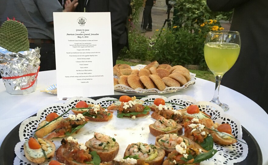 Crostini topped with cheeses, vegetables and seafood, date-filled cookies and arugula lemonade were among the Gaza-style treats cooked up for a U.S. effort to promote the potential of agriculture in the isolated Palestinian territory.
