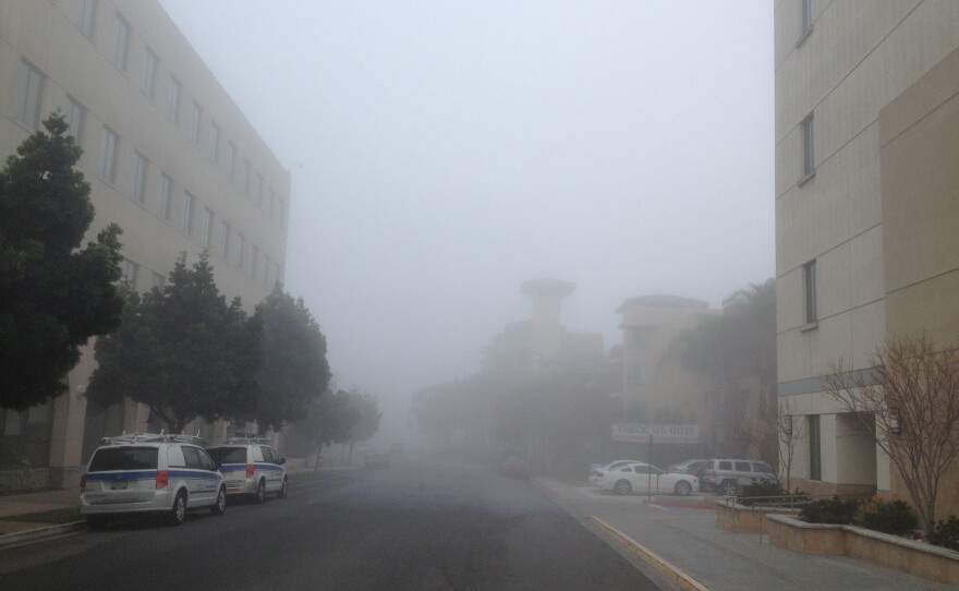 Fog is seen on Hardy Avenue near San Diego State University, Feb. 5, 2015.