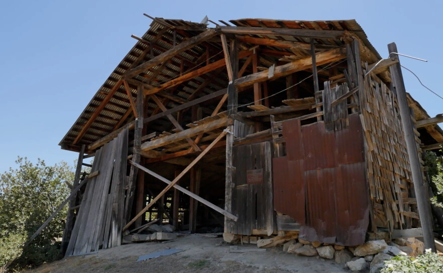 The hand-hewn barn adjacent to the Warner-Carrillo Ranch House is shown on July 28, 2026.